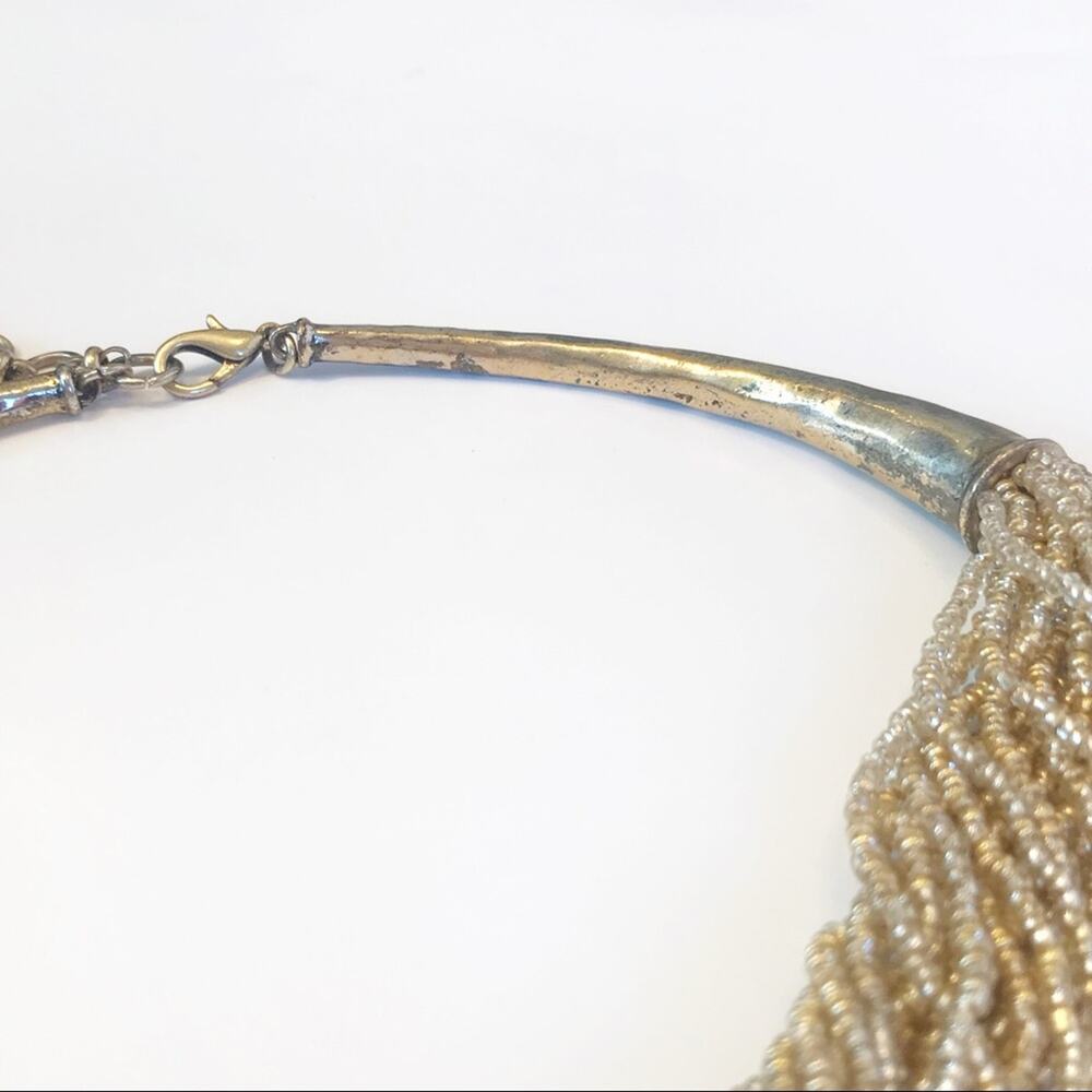 Lucky Brand Multi Strand Seed Bead Torsade Collar Necklace Gold - Picture 4 of 6